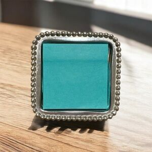 Mariposa Post-it Note Holder Tray Beaded Silver Tone Used